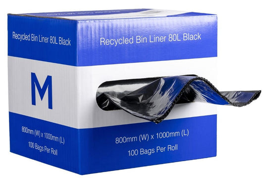 DB Recycled Bin Liner 80L - Black, 800mm x 1000mm x 35mu (Per 100 Bags/Box)