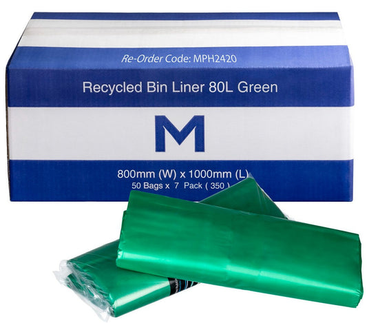 FP Recycled Bin Liner 80L - Green, 800mm x 1000mm x 30mu (Per 350 Bags/Box)