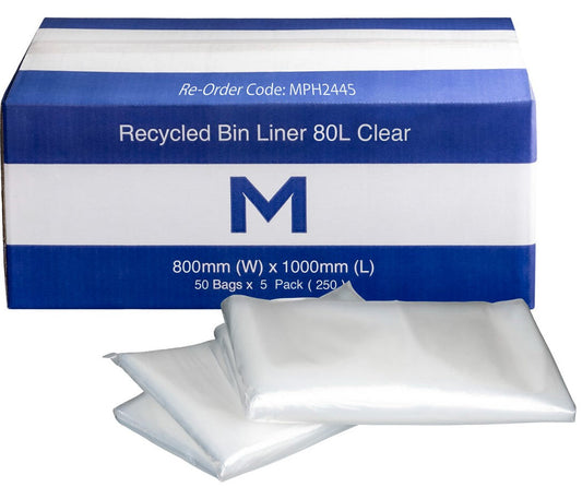 FP Recycled Bin Liner 80L - Clear, 800mm x 1000mm x 40mu (Per 250 Bags/Box)