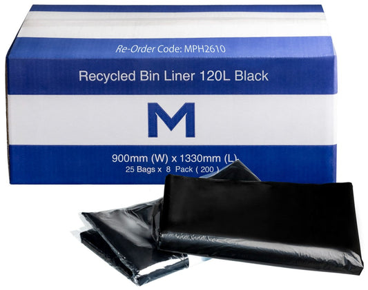 FP Recycled Bin Liner 100L - Black, 925mm x 1200mm x 30mu (Per 200 Bags/Box)