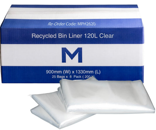 FP Recycled Bin Liner 100L - Clear, 925mm x 1200mm x 30mu (Per 200 Bags/Box)