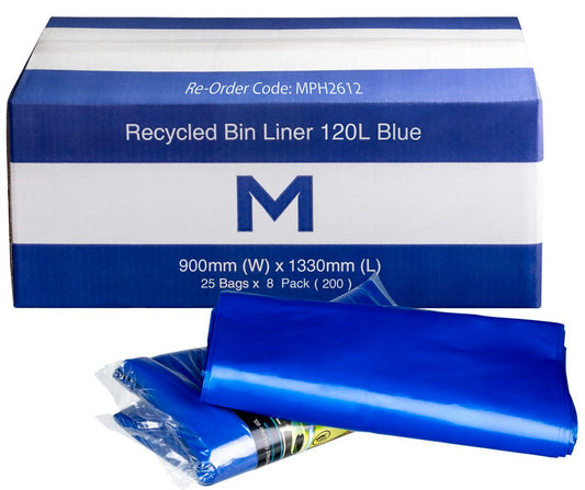 FP Recycled Bin Liner 120L - Blue, 900mm x 1330mm x 30mu (Per 200 Bags/Box)