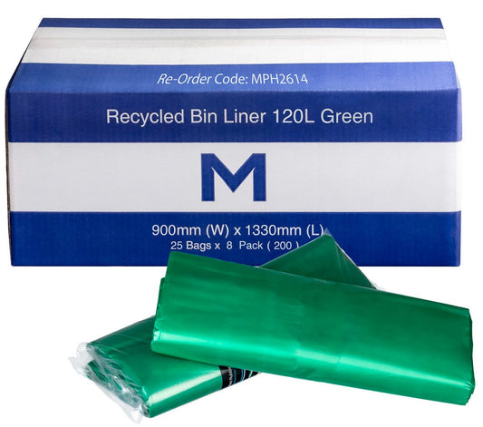 FP Recycled Bin Liner 120L - Green, 900mm x 1330mm x 30mu (Per 200 Bags/Box)