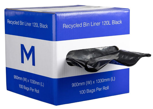 DB Recycled Bin Liner 120L - Black, 900mm x 1330mm x 35mu (Per 100 Bags/Box)