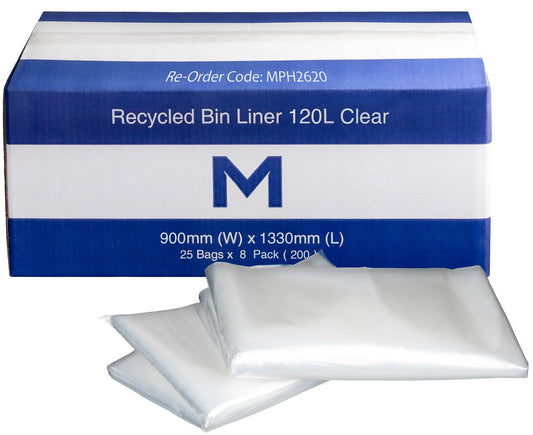 FP Recycled Bin Liner 120L - Clear, 900mm x 1330mm x 30mu (Per 200 Bags/Box)
