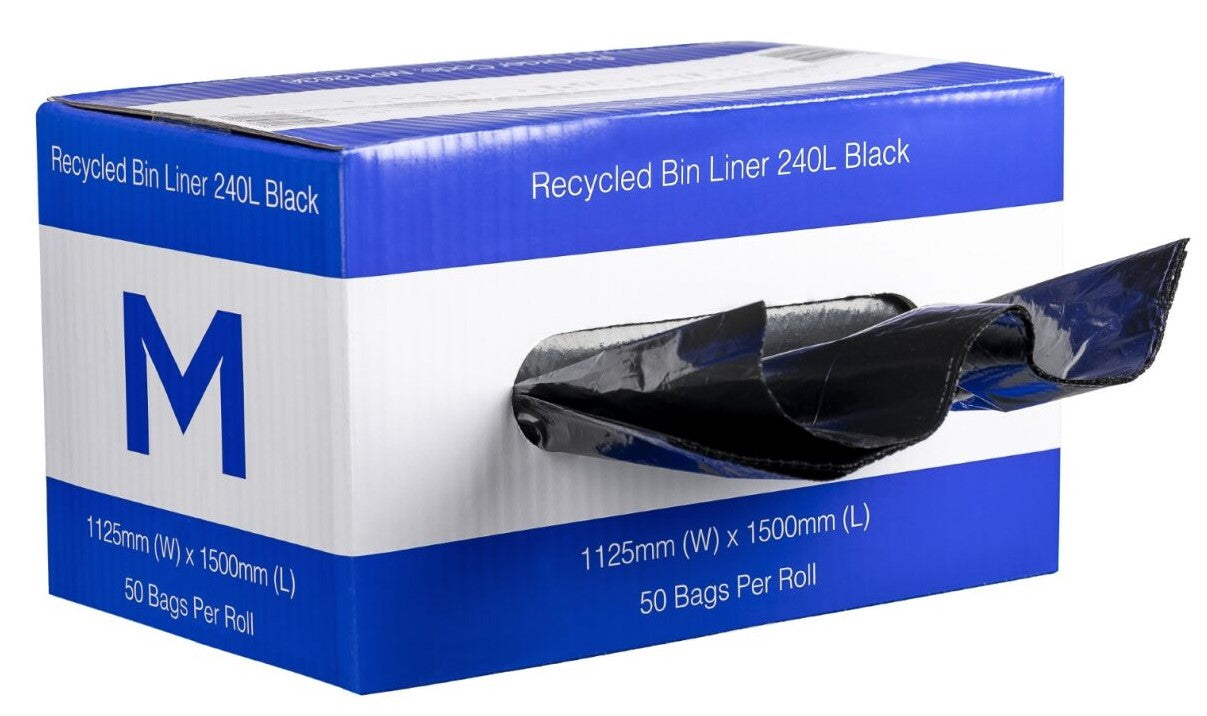 DB Recycled Bin Liner 240L - Black, 1125mm x 1500mm x 35mu (50) *Dispenser Box