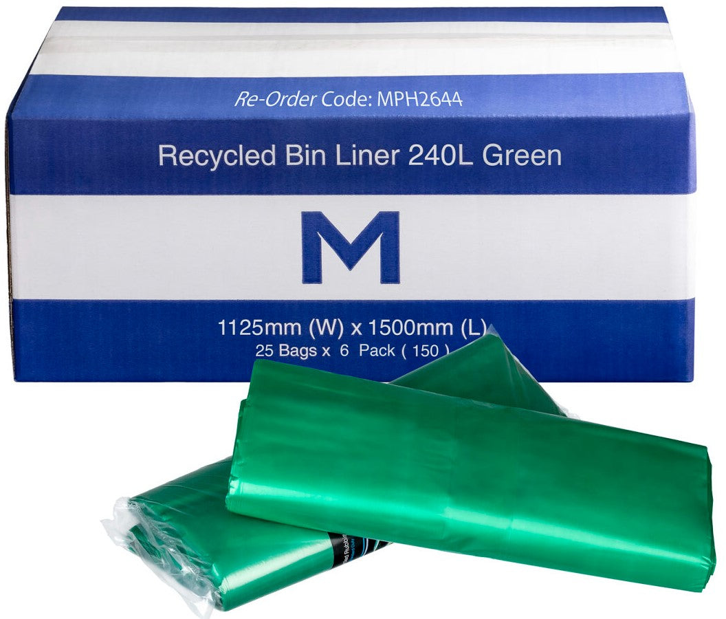 FP Recycled Bin Liner 240L - Green, 1125mm x 1500mm x 30mu (Per 150 Bags/Box)