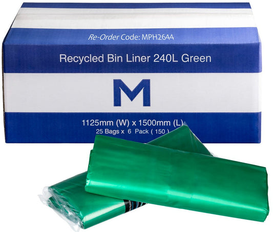 FP Recycled Bin Liner 240L - Green, 1125mm x 1500mm x 30mu (Per 150 Bags/Box)