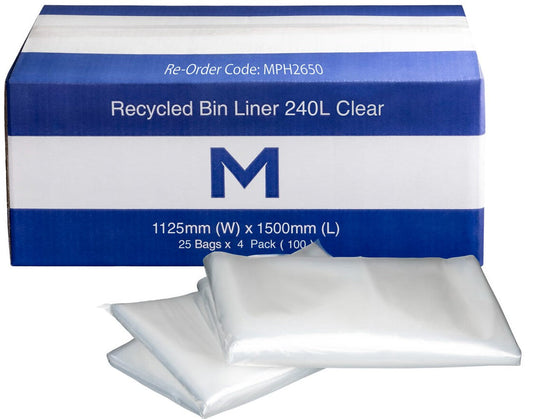 FP Recycled Bin Liner 240L - Clear, 1125mm x 1500mm x 50mu (Per 100 Bags/Box)