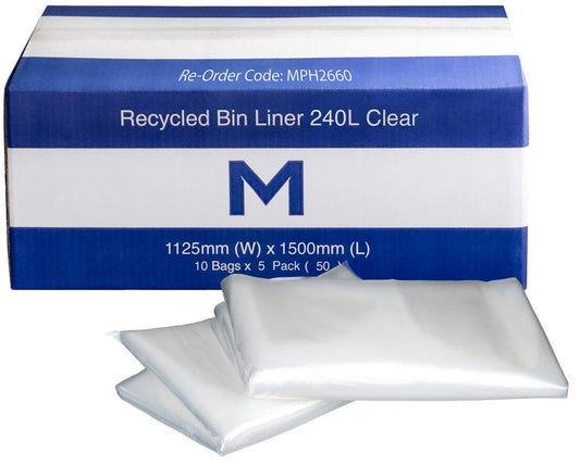FP Recycled Bin Liner 240L - Clear, 1125mm x 1500mm x 100mu (Per 50 Bags/Box)