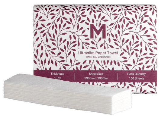Luxury TAD Ultraslim Paper Towel - White, 230mm x 290mm, 1 Ply, FSC Mix® (Per 20 packs 3000 Sheets/Box)