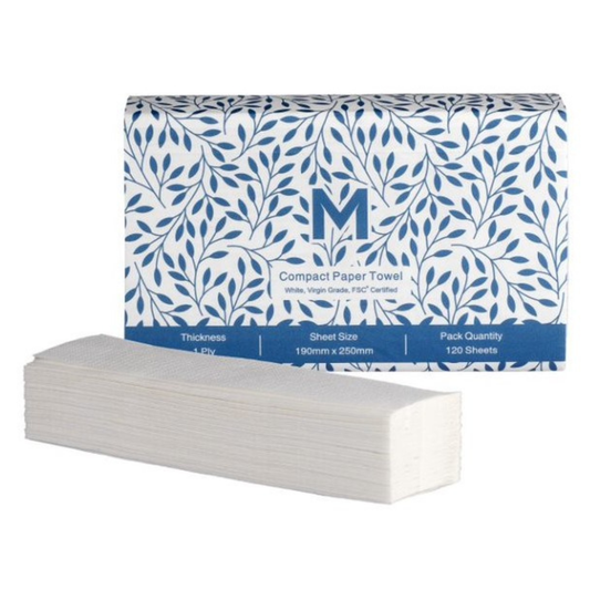 Compact Paper Towel - White, 1 Ply, 200mm x 250mm, FSC Mix® (Per 20 packs 2400 Sheets/Box)