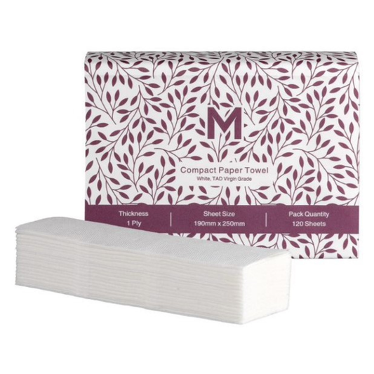 Luxury TAD Compact Paper Towel - White, 1 Ply, 200mm x 250mm, FSC Mix® (Per 20 packs 2400 Sheets/Box)