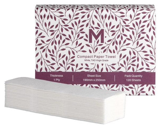 Luxury TAD Compact Paper Towel - White, 1 Ply, 200mm x 250mm, FSC Mix® (Per 20 packs 2400 Sheets/Box)