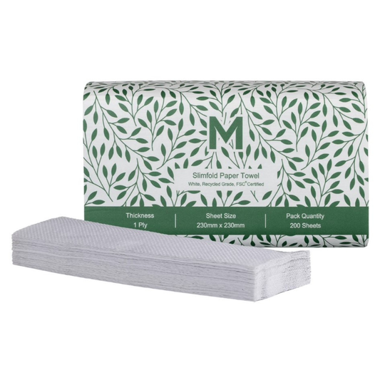 Recycled Slimfold Paper Towel - White, 230mm x 230mm, 1 Ply, FSC Mix® (Per 20 packs 4000 Sheets/Box)