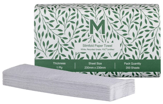 Recycled Slimfold Paper Towel - White, 230mm x 230mm, 1 Ply, FSC Mix® (Per 20 packs 4000 Sheets/Box)