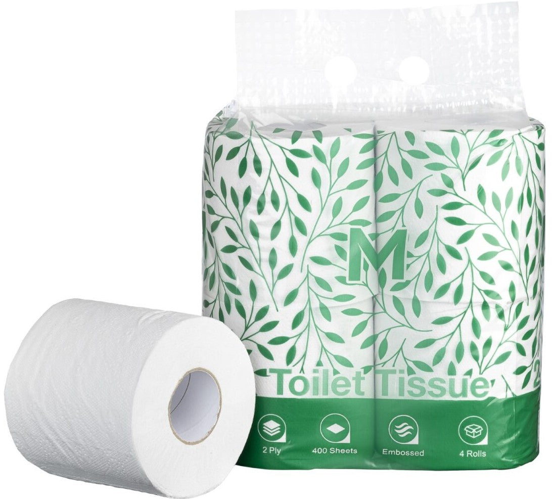 Recycled Unwrapped Toilet Tissue Boxed - White, 2 Ply, 400 Sheets, 4 Pack, FSC Recycled® (Per 48 Rolls/Box)