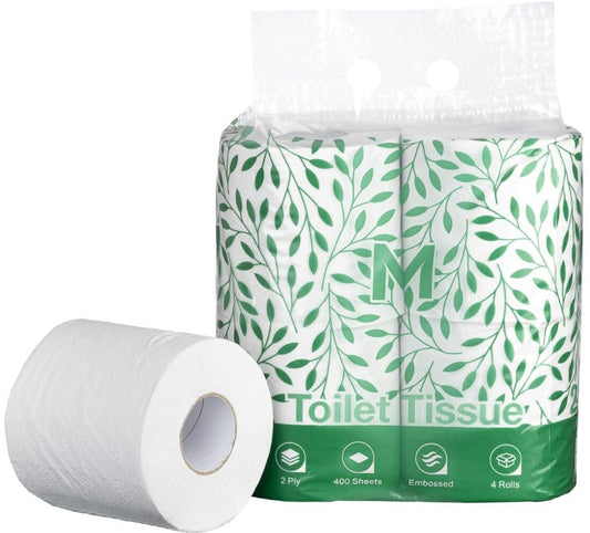 Recycled Unwrapped Toilet Tissue Boxed - White, 2 Ply, 400 Sheets, 12 Pack, FSC Recycled® (Per 48 Rolls/Box)