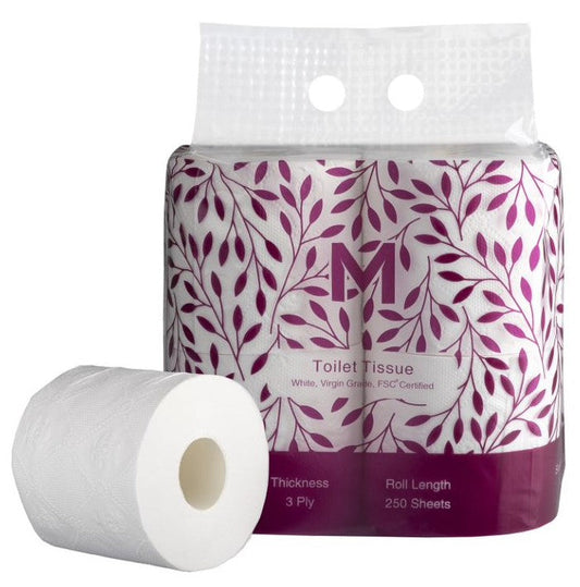 Luxury Unwrapped Toilet Tissue Boxed - White, 3 Ply, 250 Sheets, 4 Pack, FSC Mix® (Per 48 Rolls/Box)