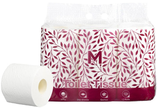 Luxury Unwrapped Toilet Tissue Boxed - White, 3 Ply, 250 Sheets, 12 Pack, FSC Mix® (Per 48 Rolls/Box)