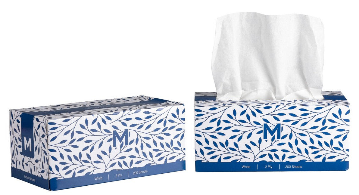 Flat Facial Tissues - White, 2 Ply, 200 Sheets, FSC Mix® (Per 24 Packs/Box)
