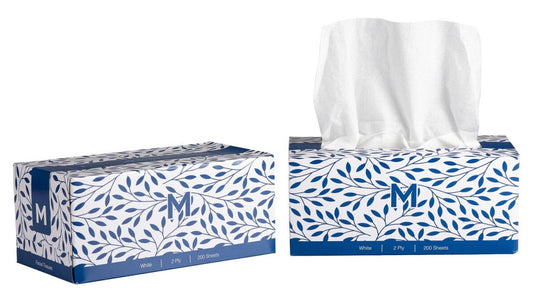Flat Facial Tissues - White, 2 Ply, 200 Sheets, FSC Mix® (Per 24 Packs/Box)