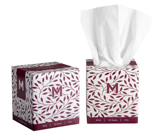 Cube Facial Tissues - White, 3 Ply, 65 Sheets, FSC Mix® (Per 36 Packs/Box)