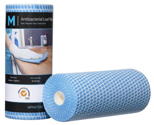 Antibacterial Leaf Wipes - Blue, 300mm x 500mm, 90 Sheets, 60gsm (Per Roll)