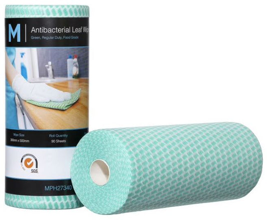 Antibacterial Leaf Wipes - Green, 300mm x 500mm, 90 Sheets, 60gsm (Per Roll)