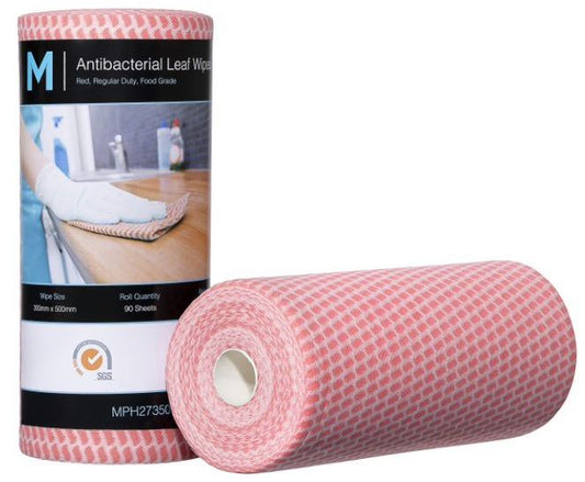 Antibacterial Leaf Wipes - Red, 300mm x 500mm, 90 Sheets, 60gsm (Per Roll)
