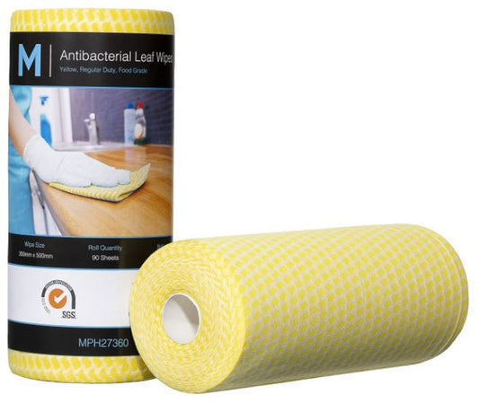 Antibacterial Leaf Wipes - Yellow, 300mm x 500mm, 90 Sheets, 60gsm (Per Roll)