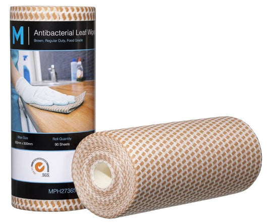 Antibacterial Leaf Wipes - Brown, 300mm x 500mm, 90 Sheets, 60gsm (Per Roll)