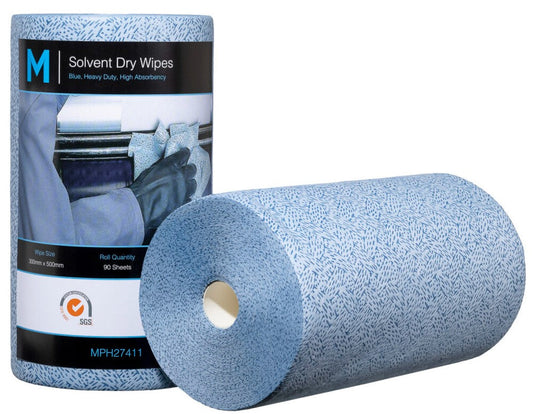 Solvent Dry Wipes - Blue, 300mm x 500mm, 90 Sheets, 80gsm (Per Roll)