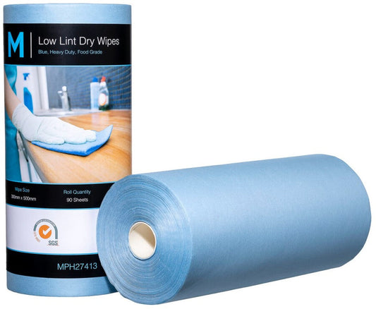 Low Lint Dry Wipes - Blue, 300mm x 500mm, 90 Sheets, 80gsm (Per Roll)