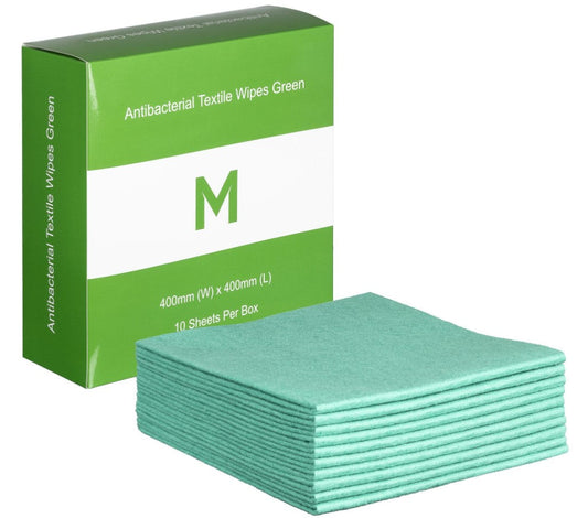Antibacterial Textile Wipes - Green, 400mm x 400mm, 140gsm (Per Pack)