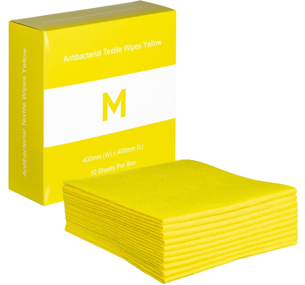 Antibacterial Textile Wipes - Yellow, 400mm x 400mm, 140gsm (10)