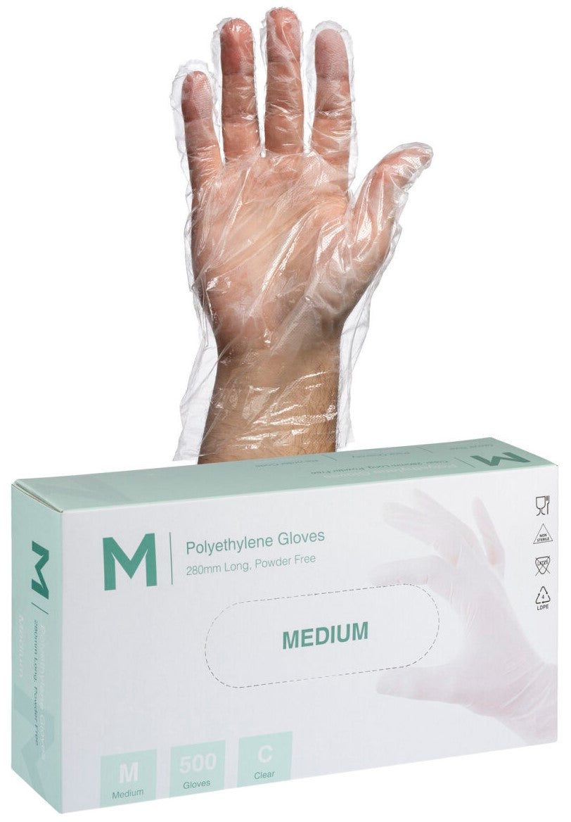 Polyethylene Gloves - Clear, S-M, 240mm Cuff, 1.0g (5000)