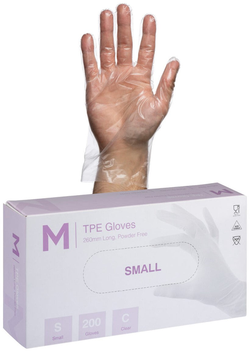 TPE Embossed Gloves Powder Free - Clear, S, 240mm Cuff, 2.0g (2000)