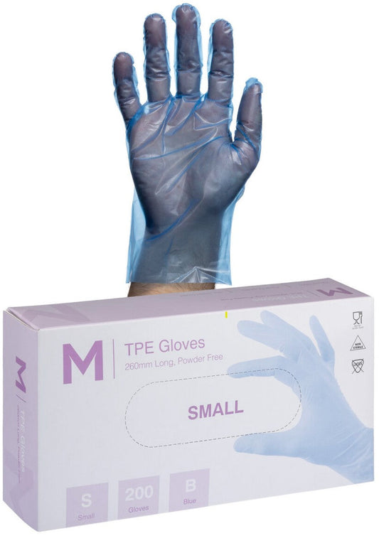 TPE Embossed Gloves Powder Free - Blue, L, 240mm Cuff, 2.0g (Per 2000 Gloves/Box)