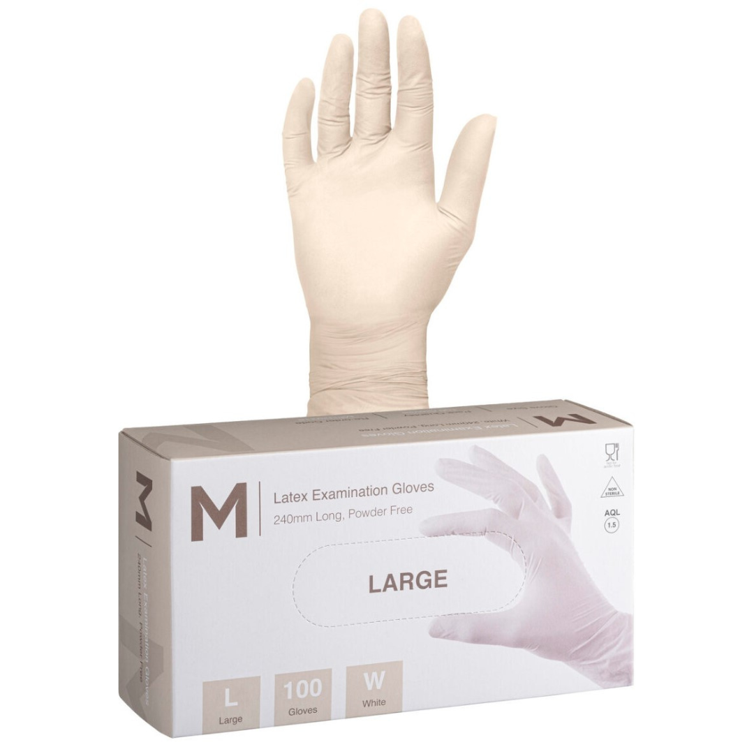 Latex Diamond Grip Examination Gloves Powder Free - White, L, 240mm Cuff, 8.0g (Per 1000 Gloves/Box)