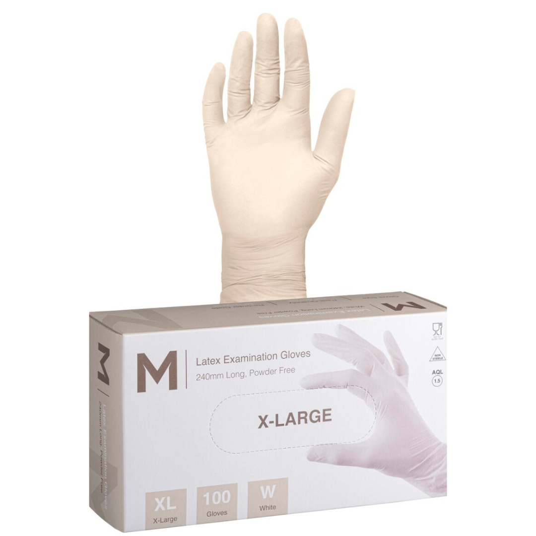 Latex Examination Gloves Powder Free - White, XL, 240mm Cuff, 6.0g (Per 1000 Gloves/Box)