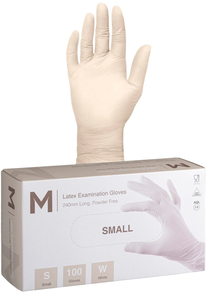 Latex Diamond Grip Examination Gloves Powder Free - White, S, 240mm Cuff, 8.0g (1000)
