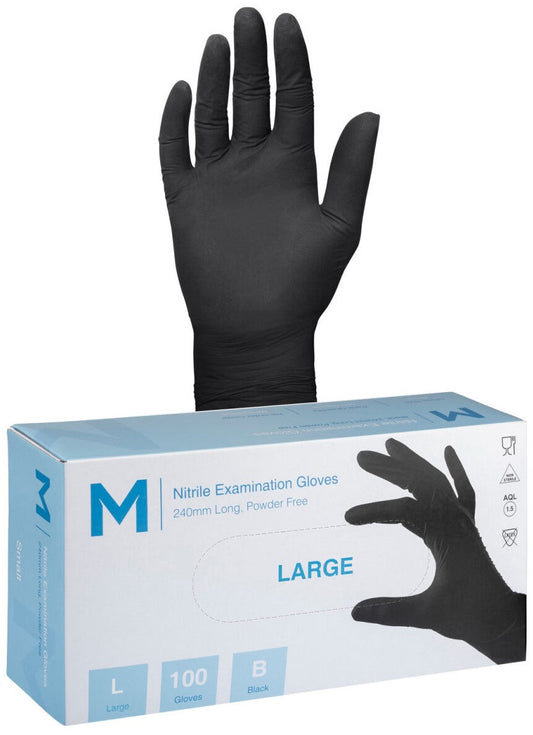 Nitrile Examination Gloves Powder Free - Black, L, 240mm Cuff, 7.0g (Per 1000 Gloves/Box)