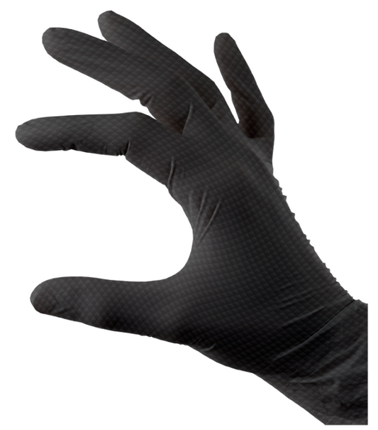Nitrile Diamond Grip Gloves Powder Free - Black, 2XL, 240mm Cuff, 9.0g (Per 900 Gloves/Box)