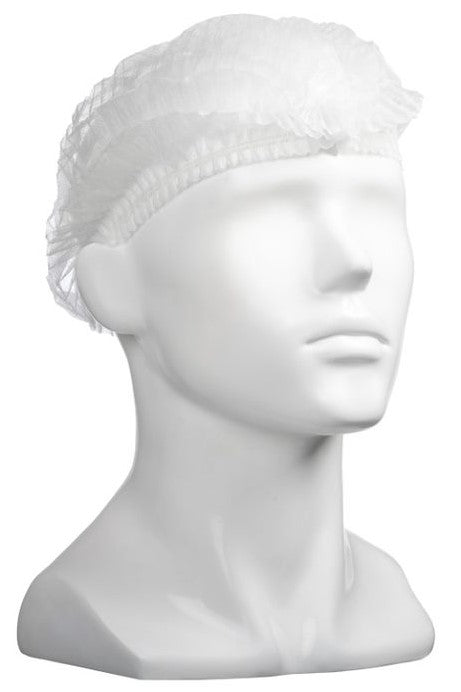 Polypropylene Crimp Hats - White, 610mm Wide, 12gsm (Per 1000 Hat/Box) *For Larger Hair Styles