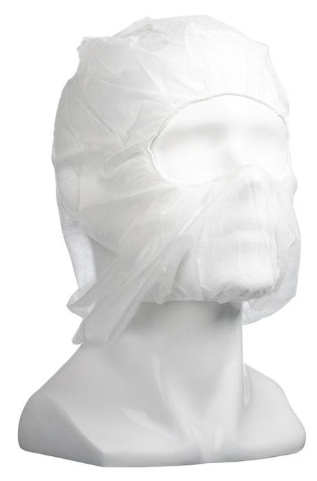 Polypropylene Full Face Balaclavas - White, Elasticated, 25gsm (Per 400 Balaclavas/Box)