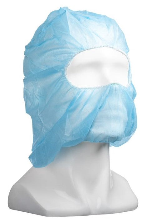 Polypropylene Full Face Balaclavas - Blue, Elasticated, 25gsm (Per 400 Balaclavas/Box)