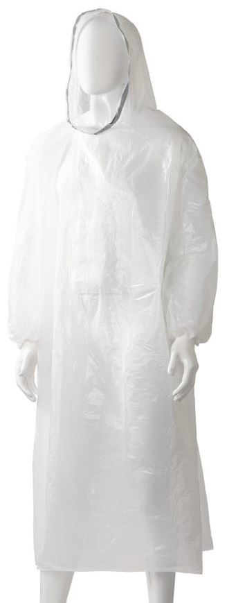 Polyethylene Hooded Ponchos - White, 800mm x 1300mm x 30mu (Per 96 Ponchos/Box)