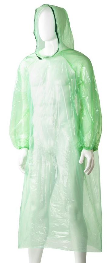 Polyethylene Hooded Ponchos - Green, 800mm x 1300mm x 30mu (Per 96 Ponchos/Box)