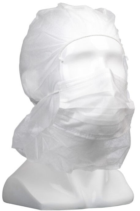 Polypropylene Balaclavas + Facemask - White, Elasticated, 25gsm (Per 400 Balaclavas/Box)